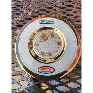 The Art Of Chokin 24kt Gold Edge Japan Decorative Happy 50th Anniversary‎ Plate